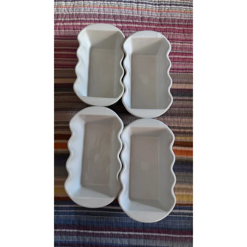 Temp-tations by Tara White Woodgrain Ceramic Mini Loaf Pans Set of 4 12oz 521498